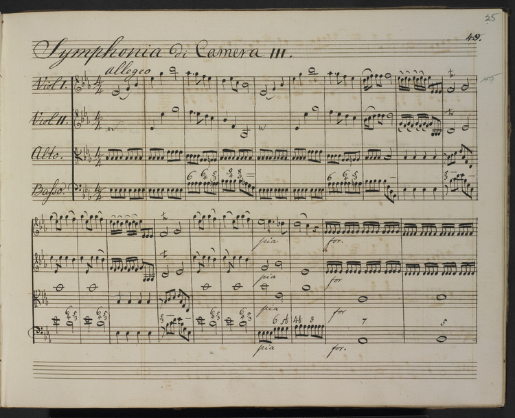 William Herschel, Sinfonía no. 15 en mi bemol mayor, 1762, manuscrito de su autor / British Library